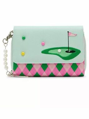 Betsey Johnson Golf Crossbody/Clutch Wallet in Mint, Pink & Green - like new!